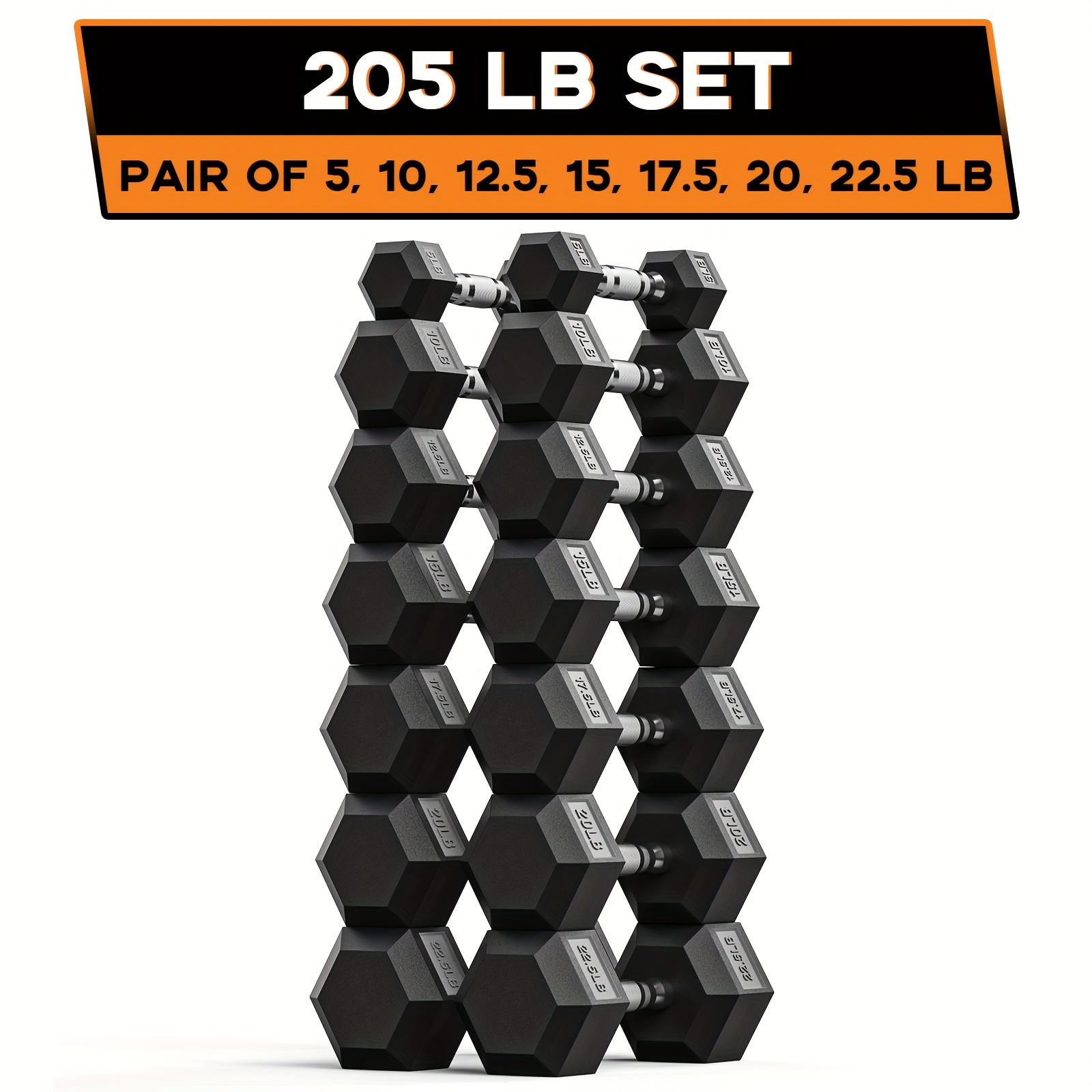 Home Gym Dumbbell Set - 40-355LB HEX Dumbbell Set Rubber Encased